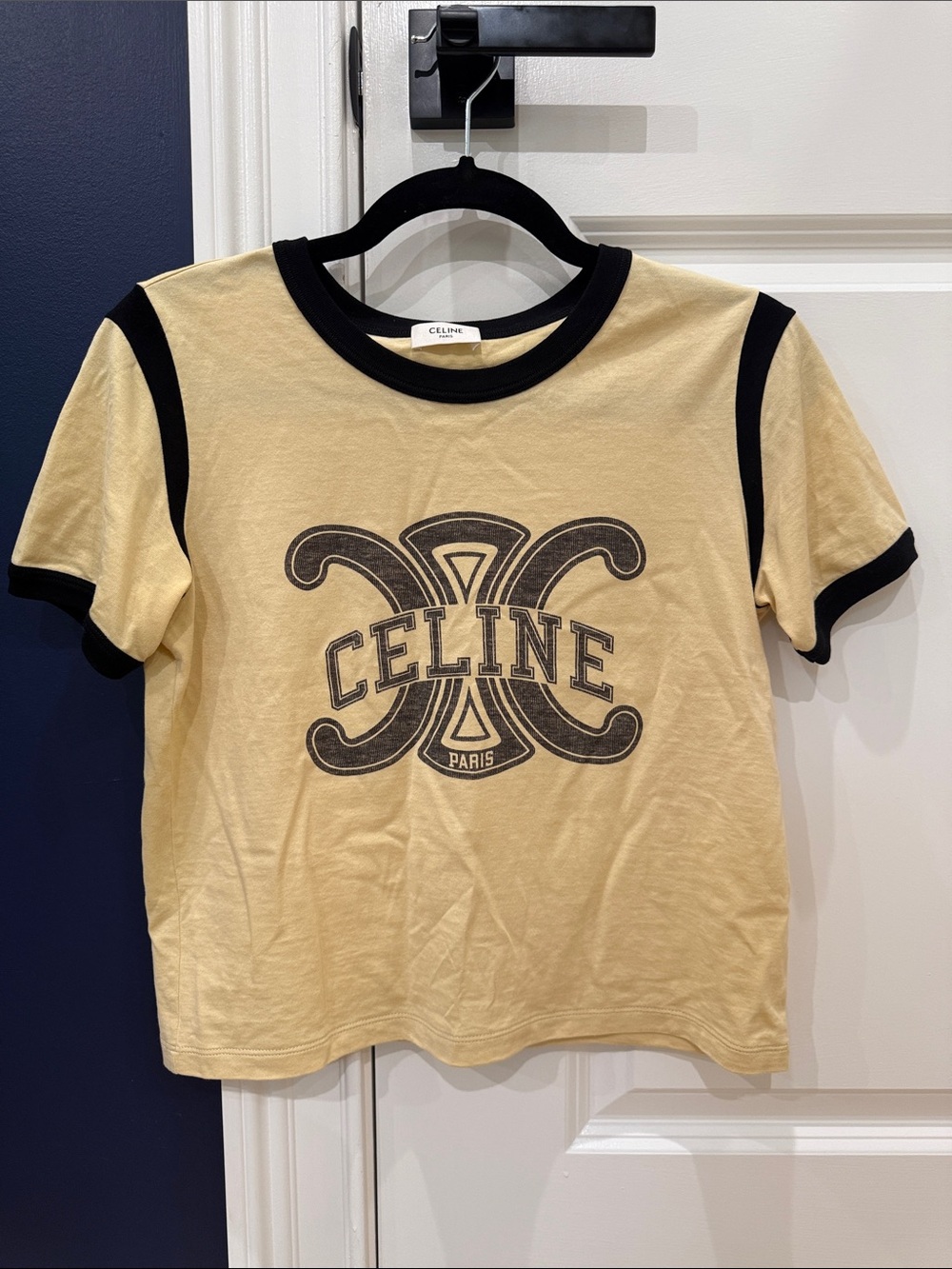 Celine Yellow Tee with Black Trim and Logo